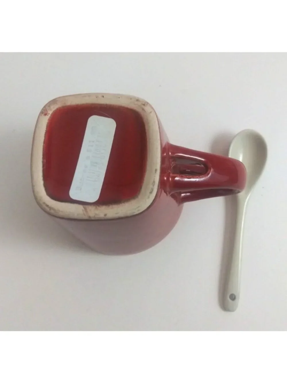 Red Stoneware Texas Cup With Spoon In Handle Souvenir Coffee Cup